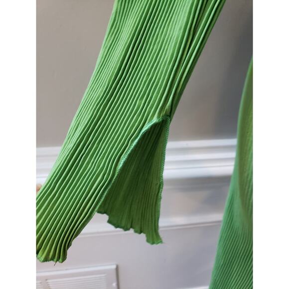 PRETTYLITTLETHING Long Maxi Dress Womens 8 Green Plisse Collared Button Front - Picture 14 of 16